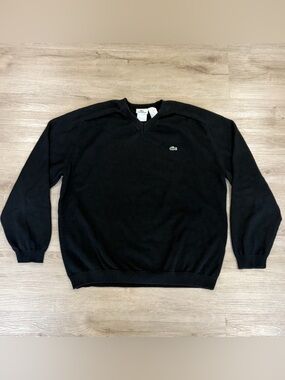 Lacoste Sweater Mens 6 XL Black Ribbed V Neck Pullover 100% Cotton Gator Logo